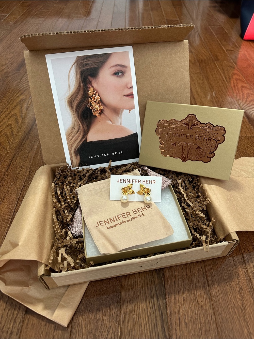 Jennifer Behr Gold and Pearl Floral Drop Earrings